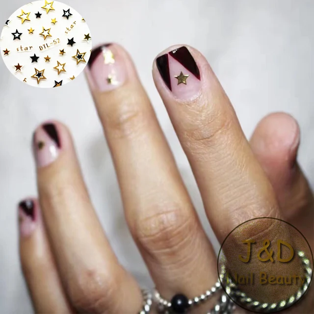 5pcs Golden Silvery Black Logo Star Nail Art Sticker Hollow Flake 5pcs Golden Silvery Black Logo Star Nail Art Sticker Hollow Flake Decals Rock and Roll Decoration French Manicure No.52 - 5pcs Golden Silvery Black Logo Star Nail Art Sticker Hollow Flake