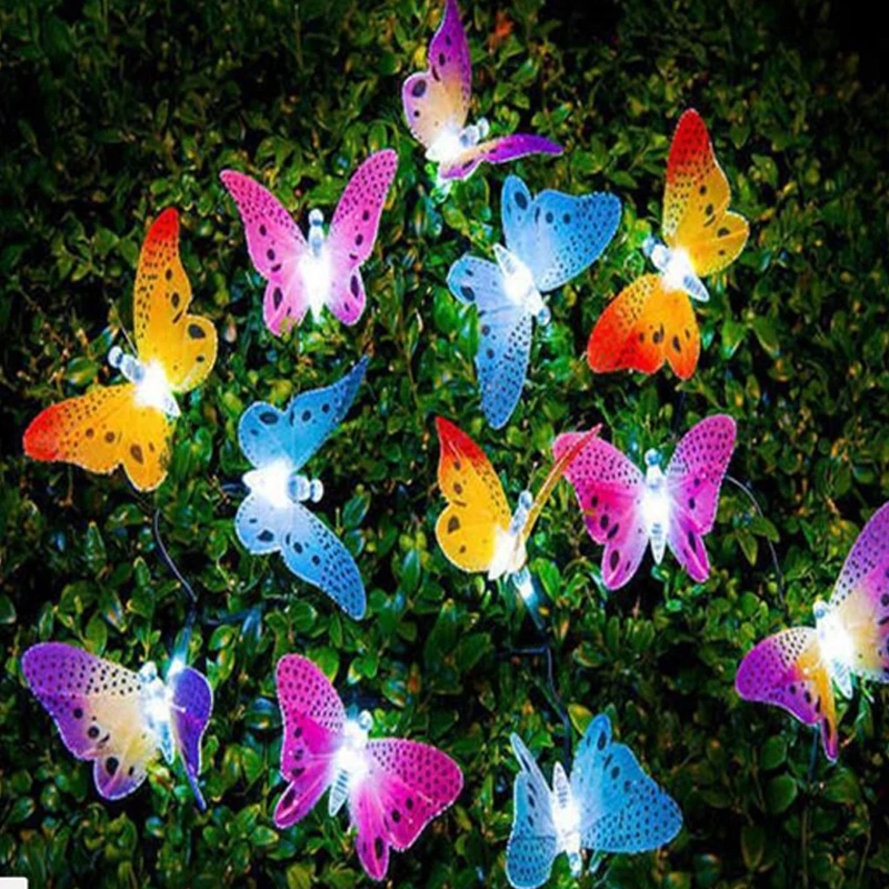 12LED солнечные бабочки свет волоконно-оптический Фея Строка солнечный светильник Водонепроницаемый открытый садовые фонари праздник