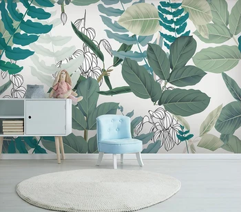 

Decorative wallpaper Small fresh green leaf watercolor flower background wall