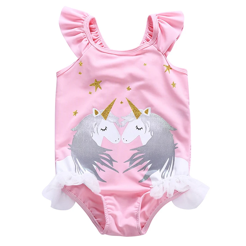

Girl's One Piece Swomsuit Unicorn Printed Sleeveless Pink Tulle Falbala Swimwear Kid's Baby Swimming Wear Beach Bathing Toddler