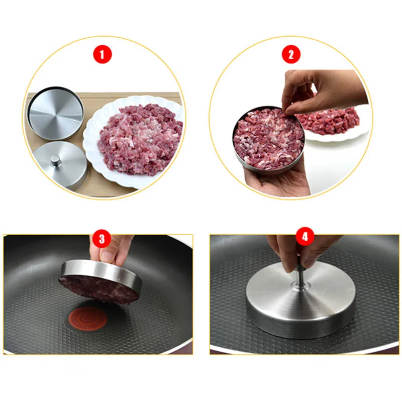 

Stainless Steel Hamburger Patties Mold Maker Hand Operated Burger Press Cooking Meat Tools YU-Home