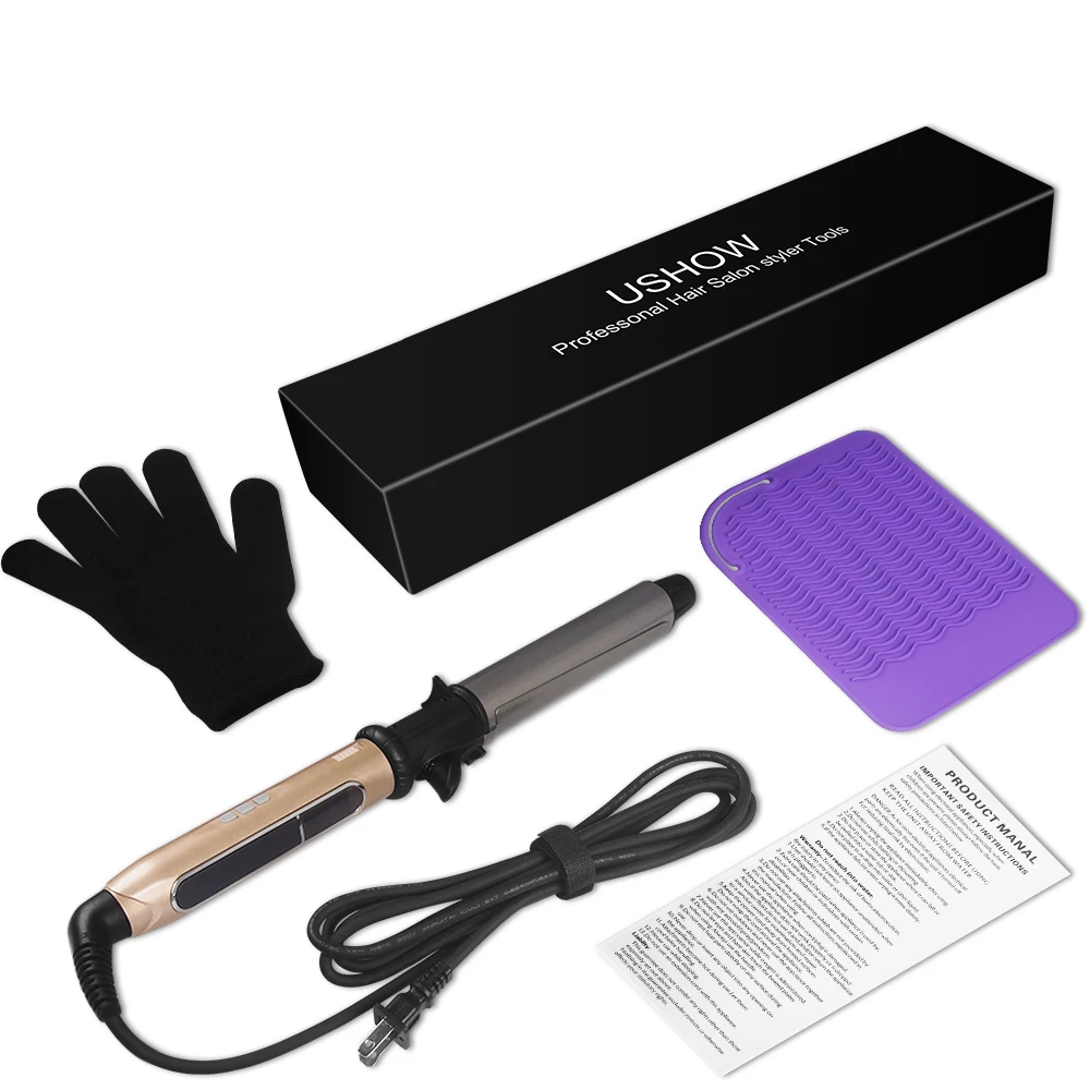 USHOW Curling Iron with Tourmaline Ceramic Technology and Digital Controls with Heat Resistant Silicone Mat 1.25 Inches