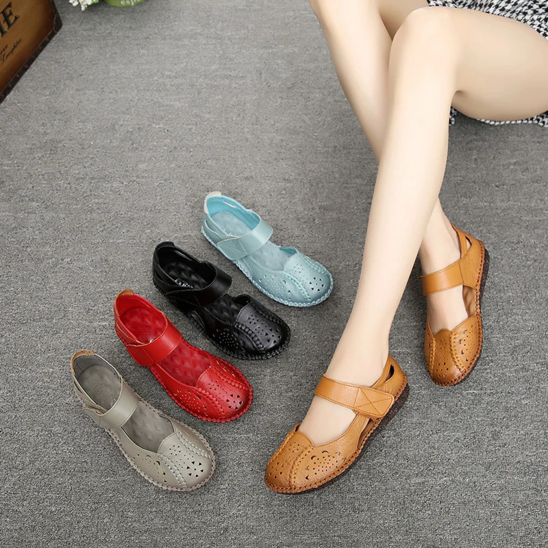 BeckyWalk/летние туфли с закрытым носком; женские сандалии; женские туфли-оксфорды из натуральной кожи; повседневные сандалии на плоской подошве с вырезами для мам; WSH2991