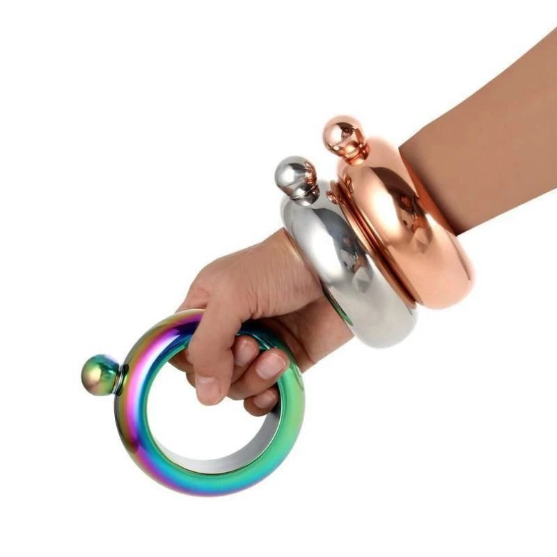 Fashion Stainless Steel Portable 3.5oz Hip Flask Holder Alcohol Drink Bangle Bracelet