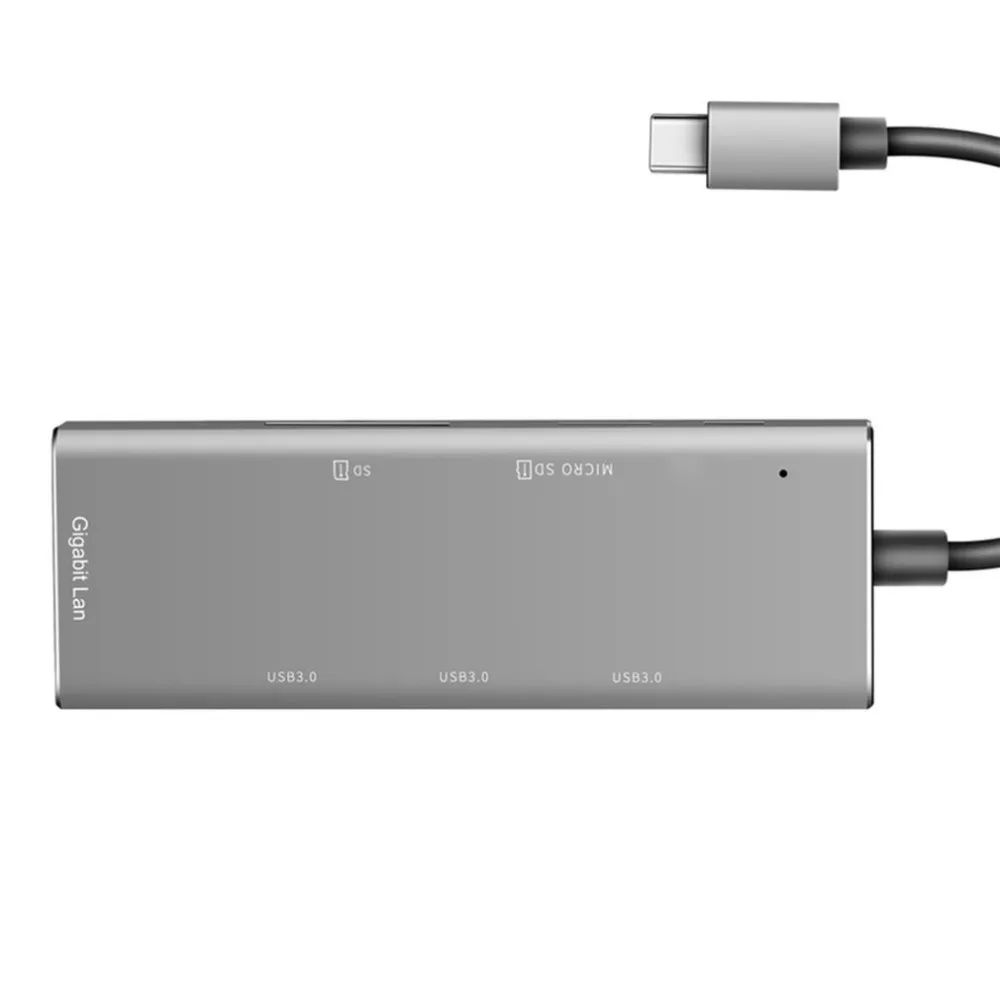YSTC0720 type-c концентратор для RJ45 Gigabit Ethernet+ 3 порта USB3.0+ безопасный цифровой/T-Flash кардридер 6 портов с сетевой картой серый