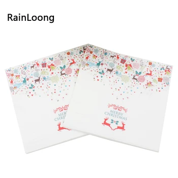 

[RainLoong] White Merry Christmas Napkins Festive & Party Tissue Paper Napkins Decoration Servilleta 33*33cm 5packs
