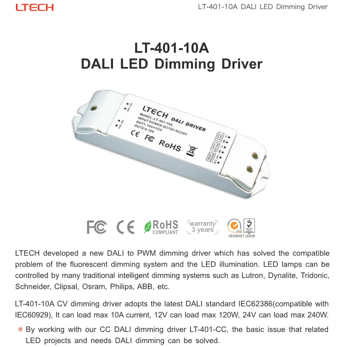 

LT-401-10A DALI LED Dimming Driver;10A*1Channel+0-10V*1Channel PWM output