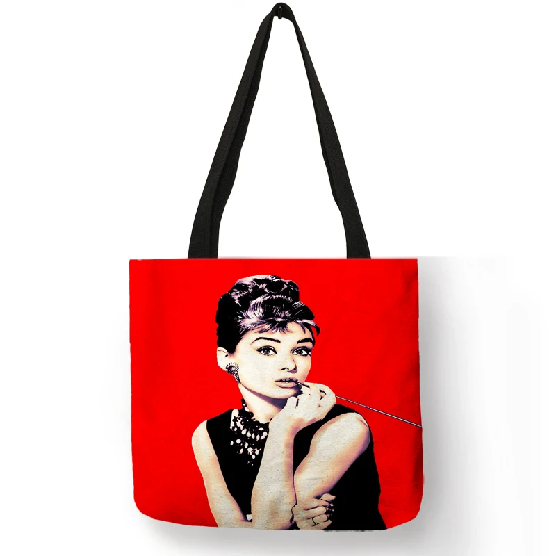 Exclusive Hand Bags for Women Famous Actress Hepburn Painting Shoulder Bag Eco Linen Fashion Lady Elegant Casual Handbag - Цвет: 007