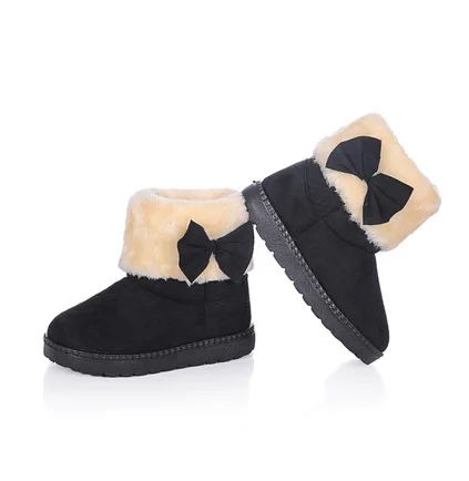 Ботинки для девочек с бантом меховая Толстая теплая детская обувь г. Новая обувь для девочек, детские хлопковые ботинки наивысшего качества детские зимние ботинки - Цвет: Черный