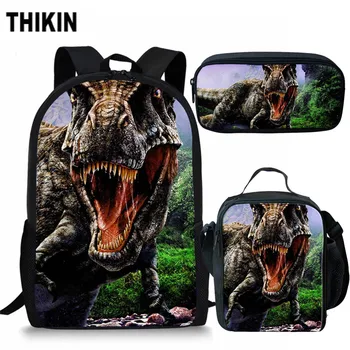 

THIKIN 3pcs/set School Bags Children Dinosaur 3D Print Shoulder Bag for Kids School Backpack Teenagers Book Bag Satchel Custom