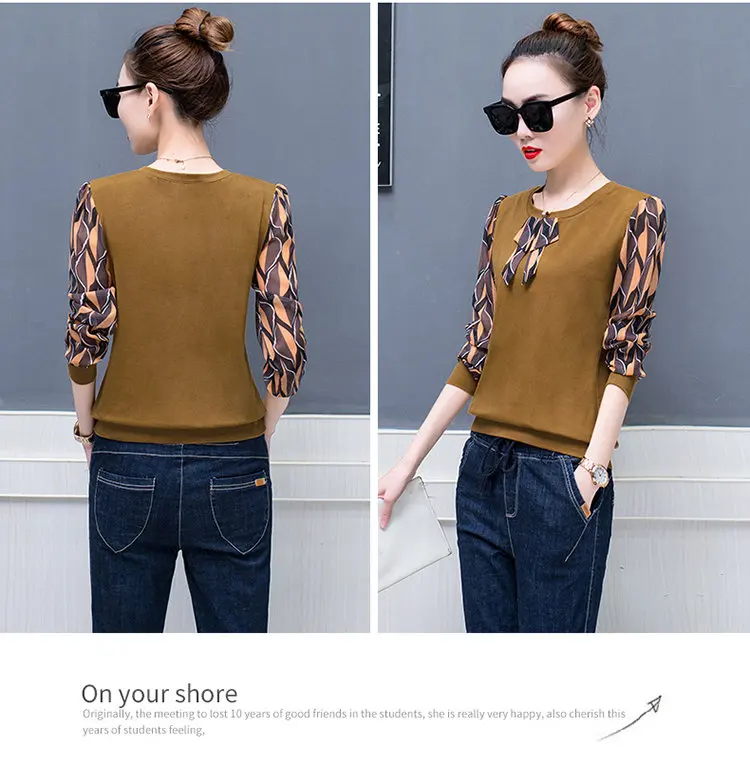 2019 Fall Patchwork Blouse Women Tops Plus Size Print Shirts Femme Tops Casual Ladies Shirts Bow Long Sleeve Blusas Mujer (7)