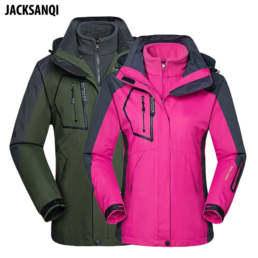 JACKSANQI мужские и женские флисовые куртки 2 в 1 зимние походные пальто для кемпинга треккинга Спортивная Мужская ветровка водонепроницаемая Лыжная куртка RA157