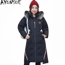 AYUNSUE/женская белая куртка-пуховик на утином пуху, плотное зимнее пальто, женские белые парки с воротником из искусственного лисьего меха, большие размеры 10XL, Casaco WXF511