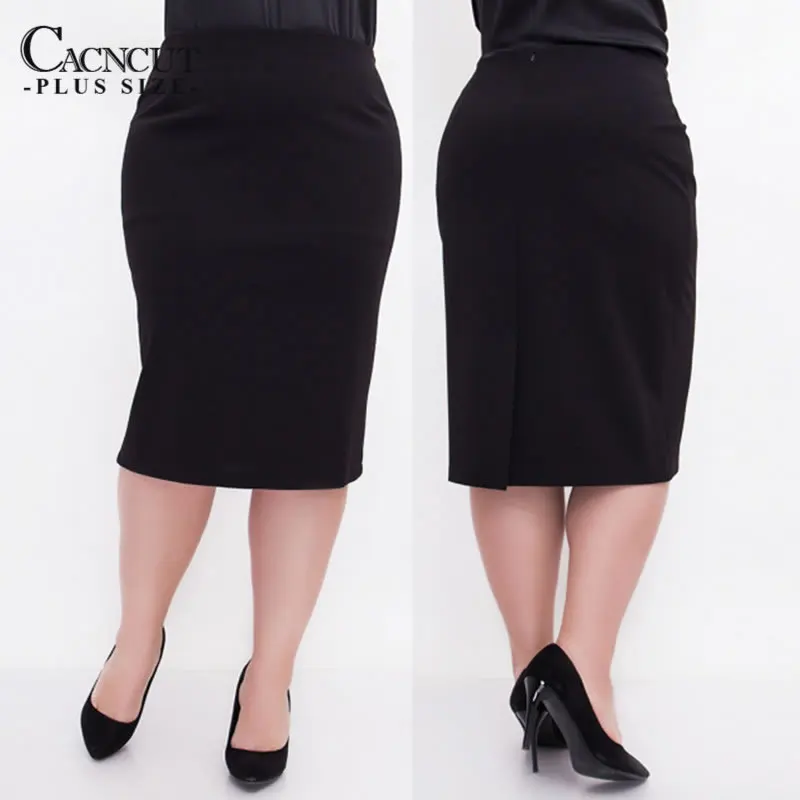 CACNCUT большой размер высокая Талия сумка бедра юбка бизнес повседневная юбка для женщин размера плюс офисное платье-карандаш юбка Черный 6XL