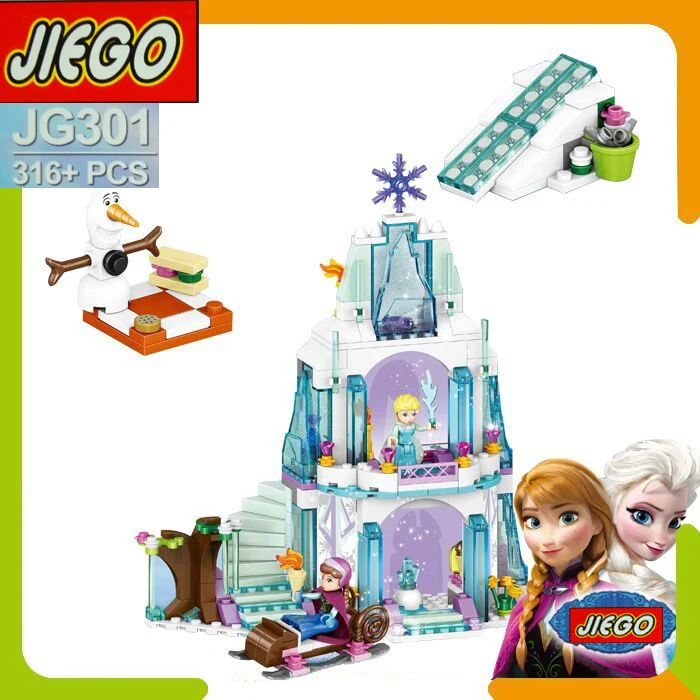 

316pcs Friends Girl Elsa's Sparkling Ice Castle Building Blocks Sets Anna Olaf Minifigures Bricks Toys Compatible Legoe Princess