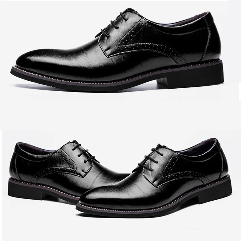 

2018 New High Quality Genuine Leather Men Brogues Shoes Lace-up Bullock Business Dress Men Oxfords Shoes Male Formal Shoes