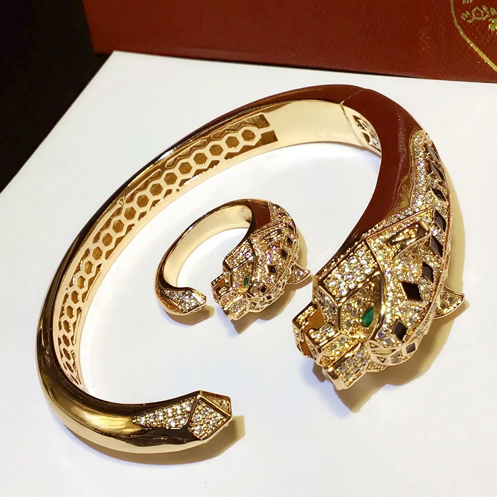 

Designer fashion cubic zirconia bijoux femme 925 silver cuff bangle Leopard bracelet jewellery for women