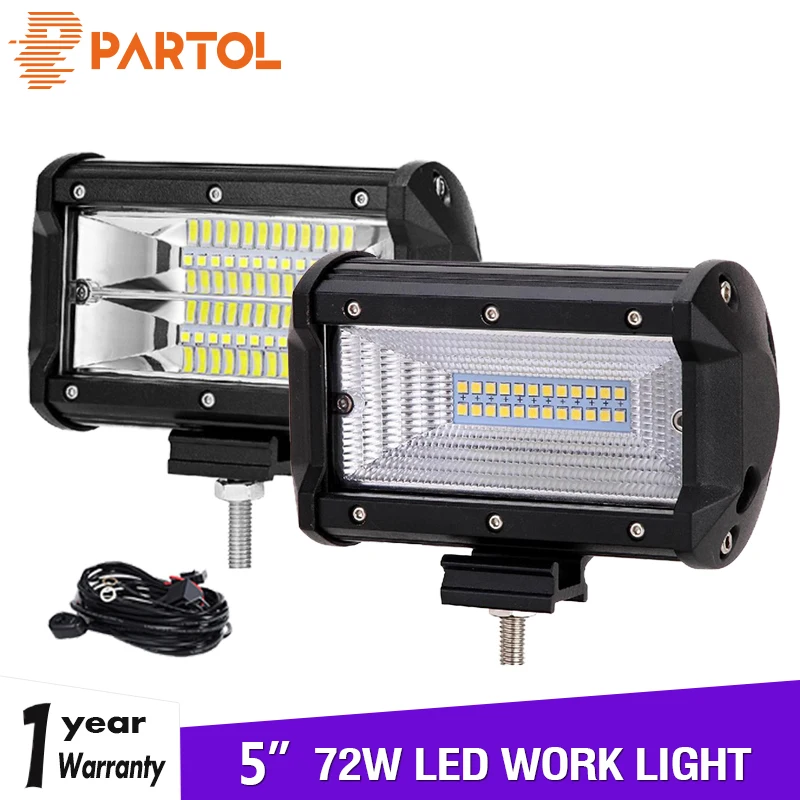 

Partol 5" 72W Work Light Tri-Row LED Light Bar Flood Beam Offroad 4WD 4x4 LED Bar For Pickup Truck Fork Lift SUV 12V 24V 6000K
