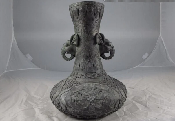 

Elegant old S0731 12 China Royal Palace Old Copper Bronze Elephant Zun Ears Chrysanthemum Pot Vase (A0321)