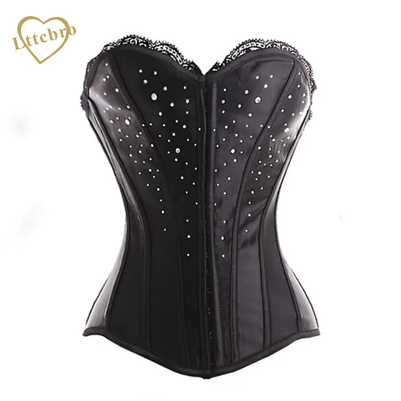 Elegant Diamante Overbust Corset Top with Lace Trimin Bustiers