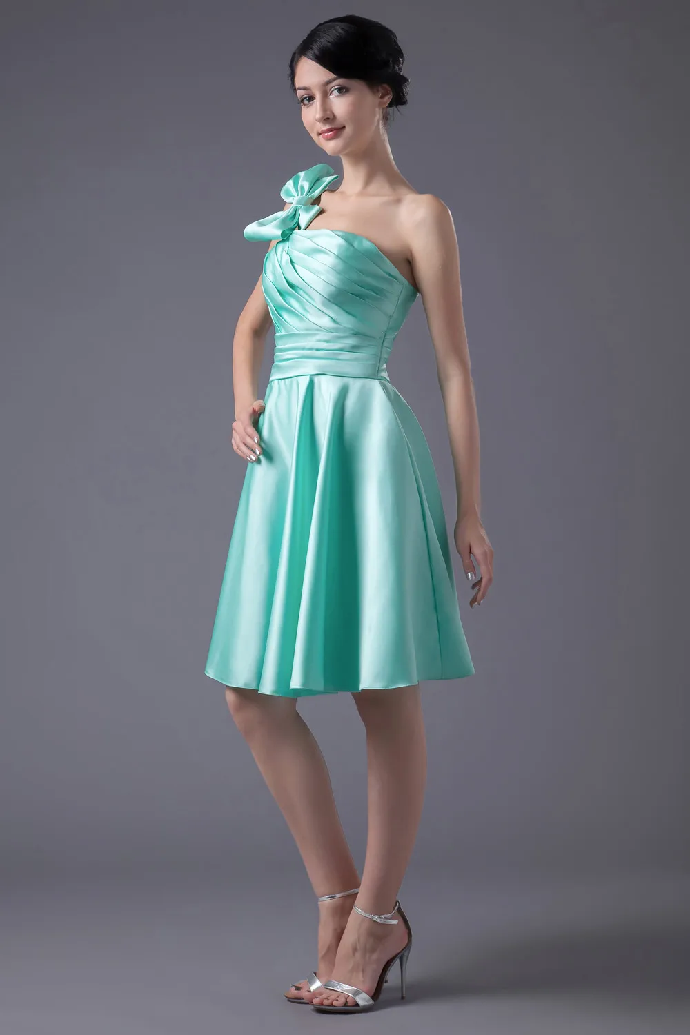 Sweety Short Mint Green Bridesmaid Dresses One shoulder with Bow Satin Maid of Honor | Свадьбы и торжества