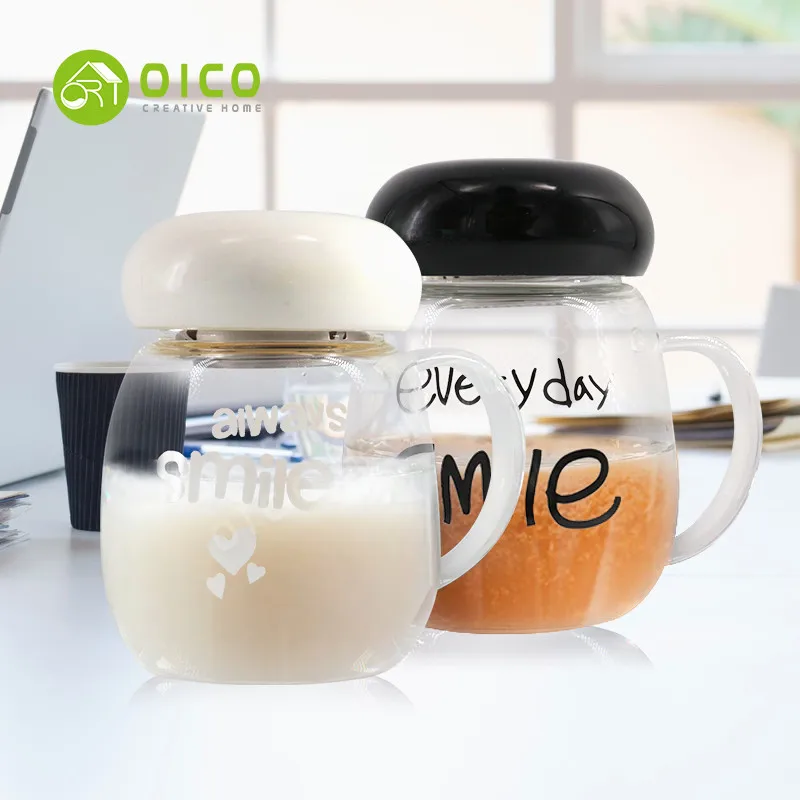 OICO 280ML Mushroom Glass Cup Portable Lid Tea Strainers Belt Sets Lovers Mug With Filter and Handle | Дом и сад