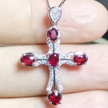 Натуральный подвеска с рубином 925 стерлингового серебра стиль "Крест" 0.35ct* 5 шт., драгоценный камень, хорошее ювелирное изделие# J18071903