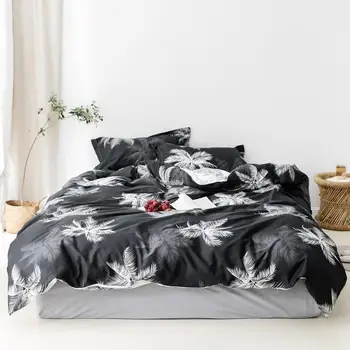 

Exquisite Printing Pattern Breathable Bedding Set Cotton Pillowcase Quilt Cover Black Color