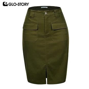 

GLO-STORY 2019 Fashion Summer Women Denim Pencil Split Skirt High Waist Sexy Work Wear Ladies Skirts WQZ-1803