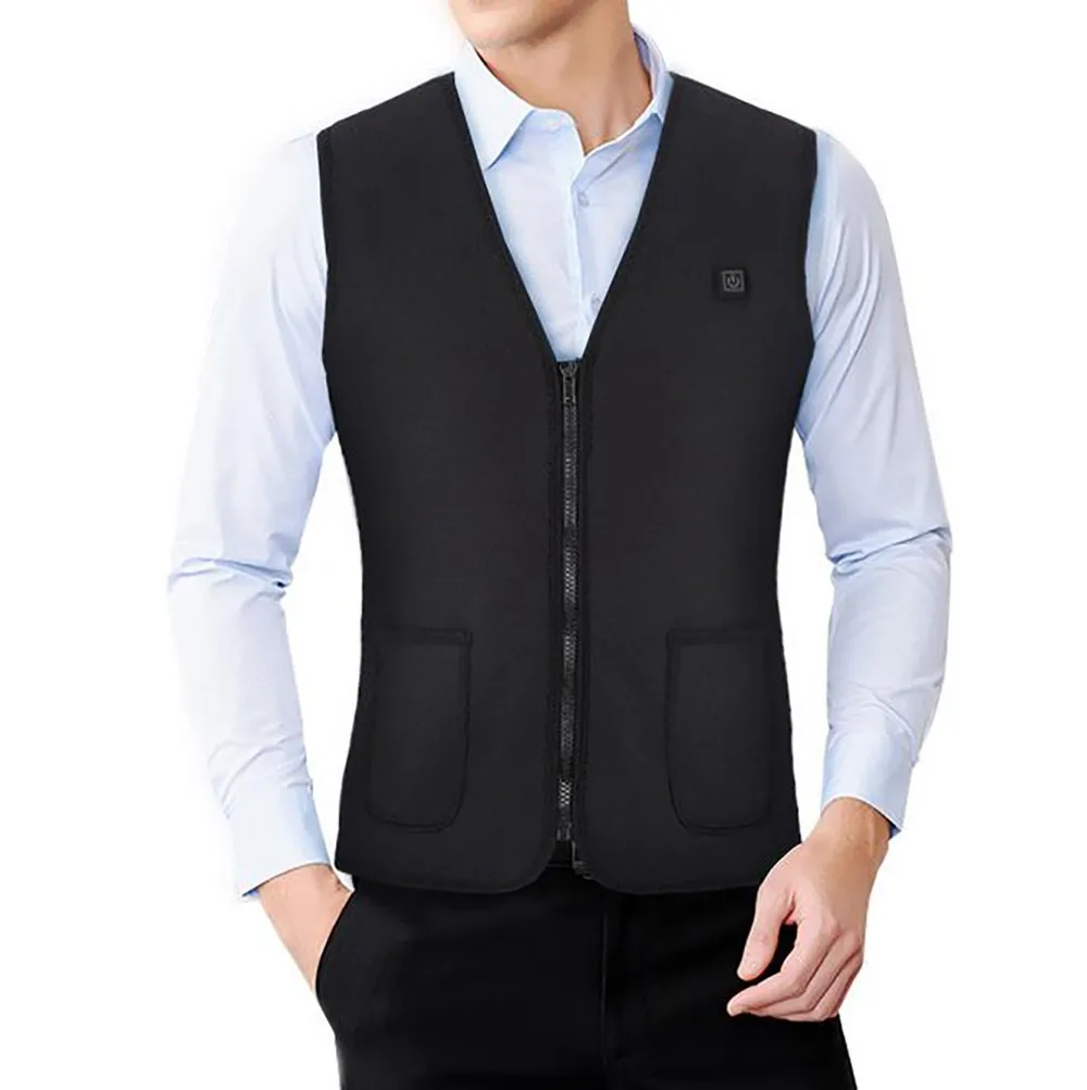 

CHAMSGEND Men And Women Charging Heating Vest Heating Winter Clothes Sleeveless Pocket Vest With Wool Hooded Loose Vest No9