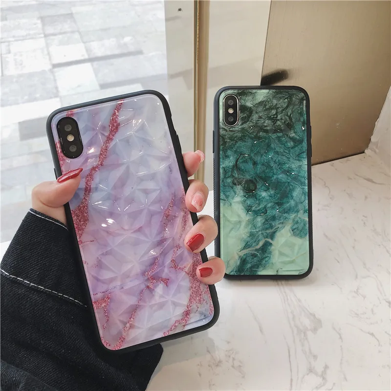 

rhombus cute simple Marble pattern Green, pink soft shell phone Case For Apple iphone 6 6s 7 8 Plus X XS XR MAX silicone case