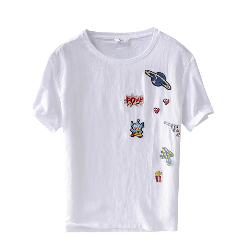 

Embroidery short sleeve t shirt men brand casual white t-shirt mens cotton and linen tshirt male tops t shirts for men chemise