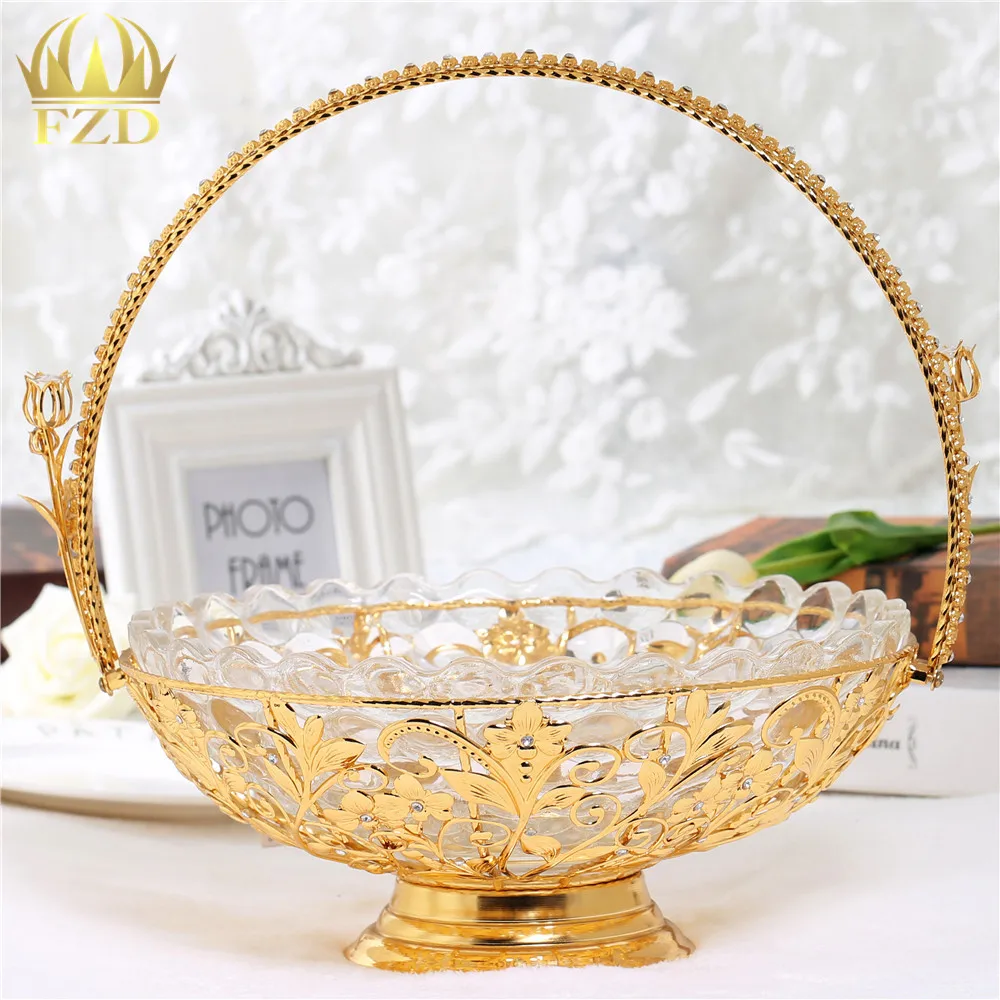1Pcs Round Glass Fruit Serving Tray Golden Compote Decorative for