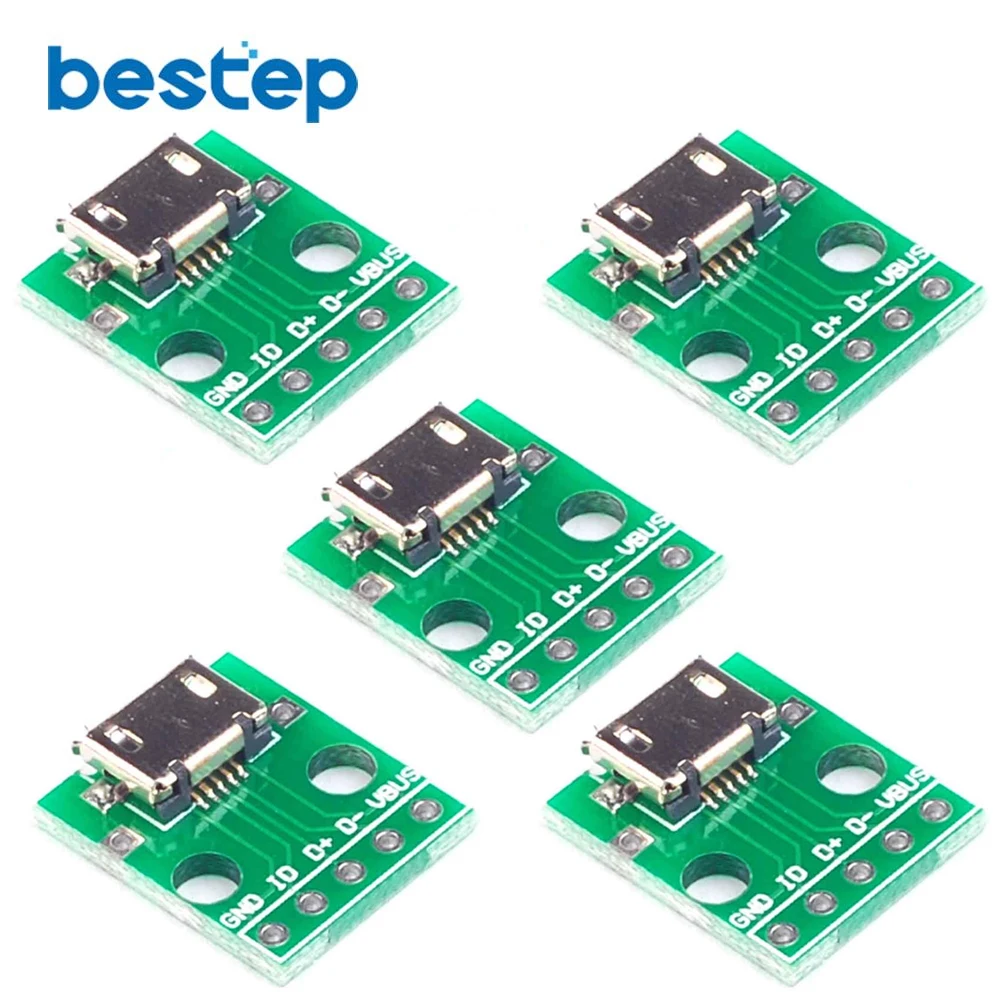 

5PCS Micro USB to DIP 2.54mm Adapter Connector Module Board 5Pin Female 2.54mm Micro USB PCB Type Parts