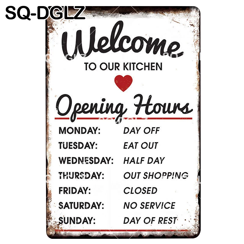 

[SQ-DGLZ] New Welcome To Our Kitchen Tin Sign Wall Decor Opening Time Metal Crafts Painting Plaques Bathroom Rule Art Poster