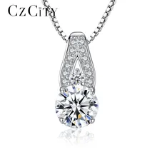 CZCITY Simple 925 Sterling-Silver Pendants Necklace for Women Fine Jewelry Wedding Gift Engagement Silver Jewelry for Women Gift