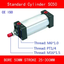 CE ISO SC50 Standard Air Cylinder Valve Magnet Bore 50mm Strock 25mm to 300mm Stroke Single Rod Double Acting Pneumatic Cylinder CE ISO SC50 Standard Air Cylinder Valve Magnet Bore 50mm Strock 25mm to 300mm Stroke Single Rod Double Acting Pneumatic Cylinder