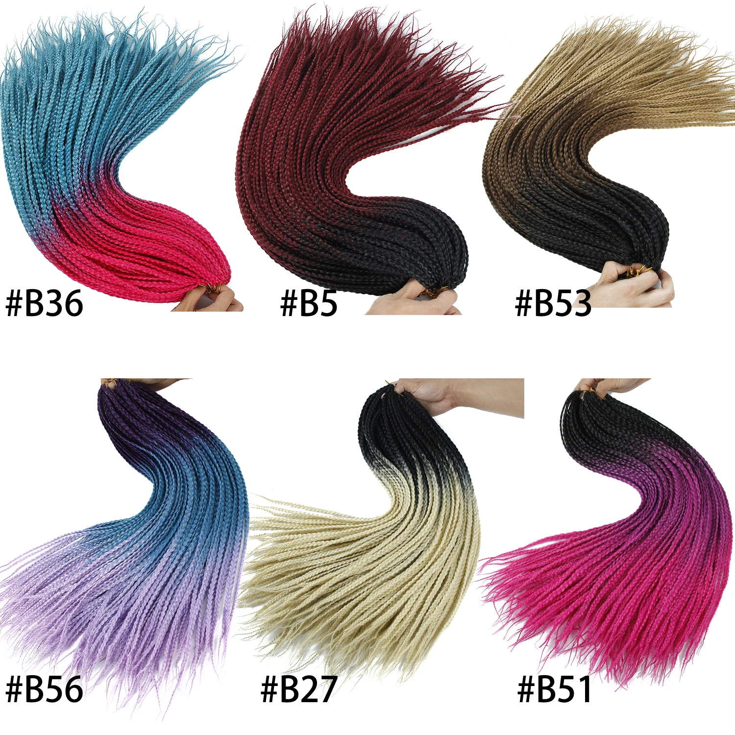 Crochet braids 24 inch box braid 22 Roots/pack Ombre Synthetic Braiding Hair extension Heat Fiber Bulk Hair