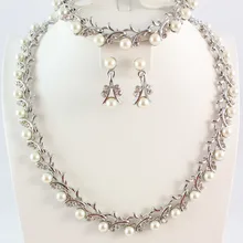 Классическая Имитация Жемчуга Цепочки и ожерелья комплект посеребренный прозрачный кристалл, Свадебный комплект ювелирных изделий праздничные подарки на день рождения