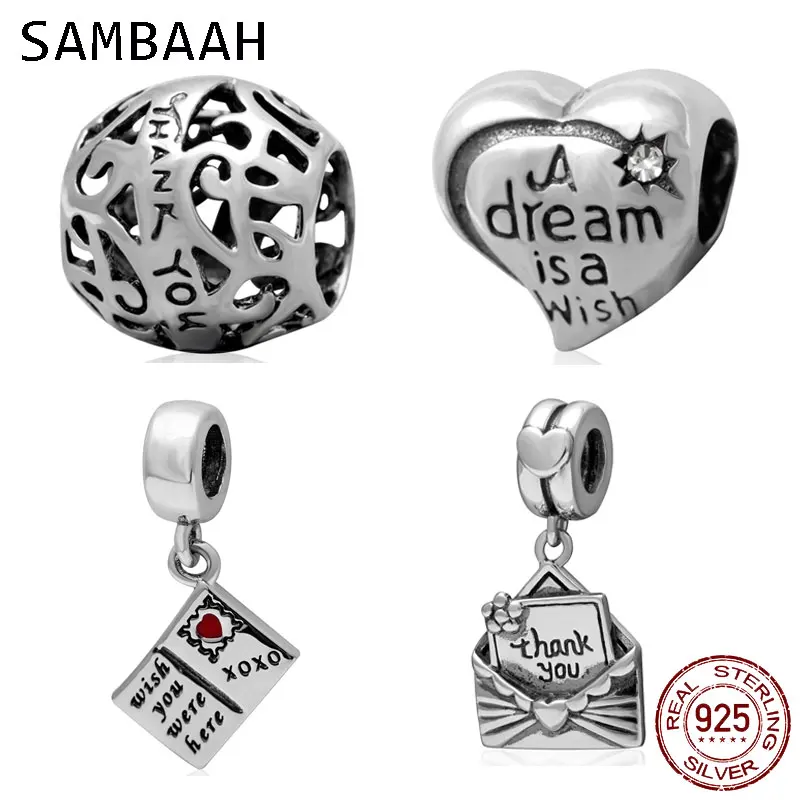 

Sambaah Thank You Envelope Dangle Charm 925 Sterling Silver Wish You Were Here Postcard Beads fit Pandora Thanksgiving Bracelet