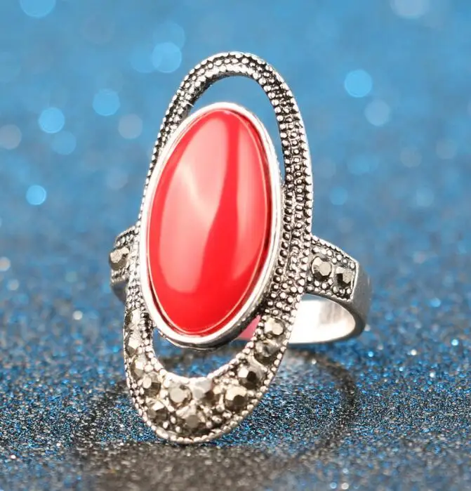 Винтажное кольцо в стиле бохо с большими крыльями, античное Золотое кольцо Близнецы для женщин, модное массивное индейское ювелирное изделие - Цвет основного камня: C-Red