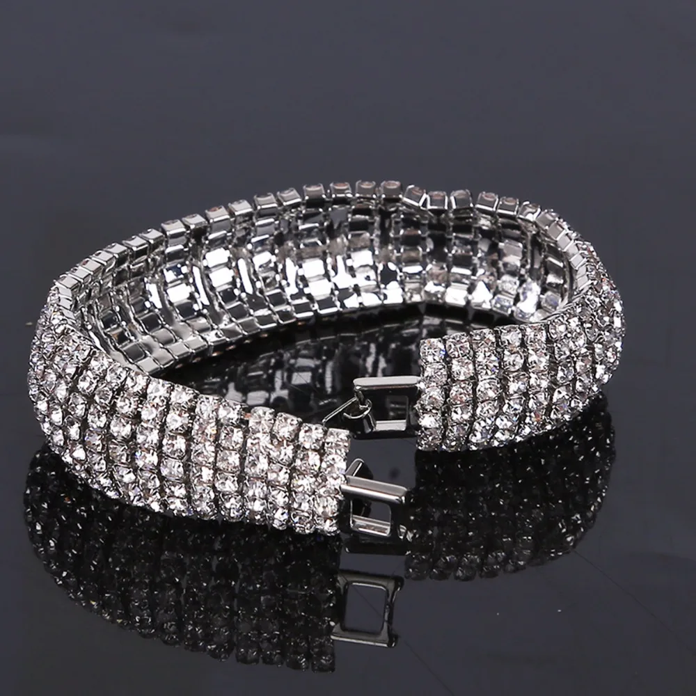 Top Fashion Full Rhinestone Gold and Silver Plated Link Bracelet Bangle
