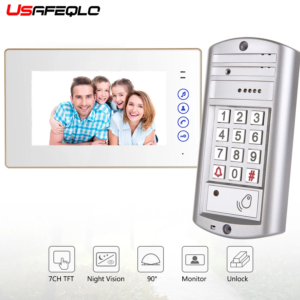 

Wired 7" Color Screen Monitor Video Door Phone Intercom System Outdoor RFID Door Camera Support Electric Mechanical Lock