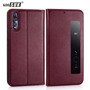 

P20pro Phone Cover For Huawei P20 Pro Case Genuine Leather Magnet Adsorption Smart Window Style P 20 Plus Flip Protective Case