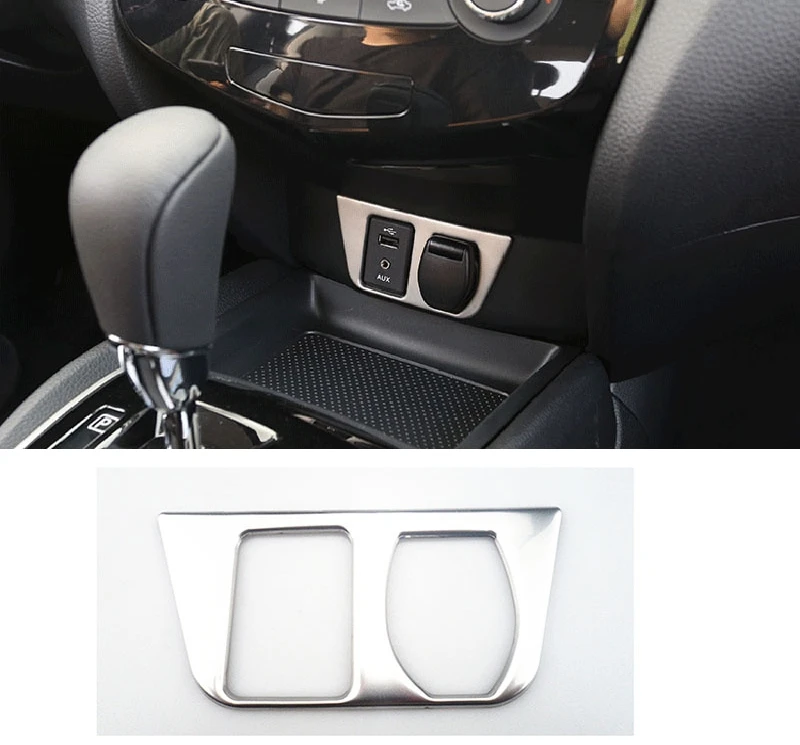 Cigarette Lighter Panel Frame Trim Cover AUX USB Cover Sticker T32 For Nissan Qashqai J11 2014 2015 2016 2017 2018 Car Styling