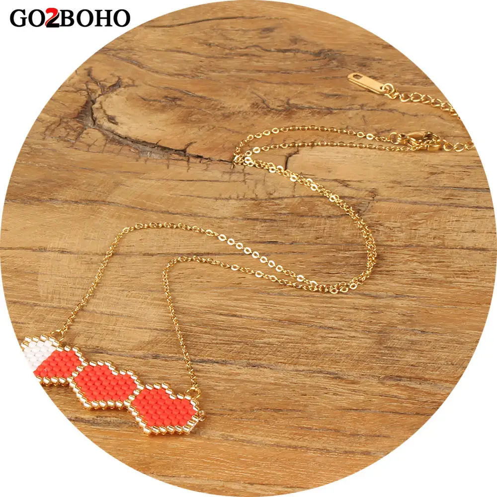 

Go2boho Dropshipping Love Necklace 3 Heart Pendant Necklaces Chain Choker Women Jewelry MIYUKI Seed Beads Valentine's Day Gift
