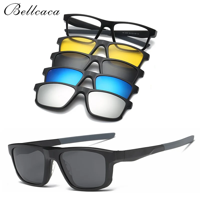 Bellcaca очки с модной оправой мужские и женские солнцезащитные очки с магнитной 4 шт. солнцезащитные очки клип на поляризованные очки для мужчин BC331 - Цвет оправы: BC331 C1