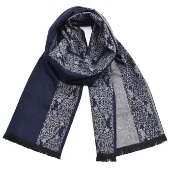 

1 PCS Men Winter Thick Warm Scarf Fashion Male Blue And White Porcelain Pattern Long Scarf With Tassels Wrap