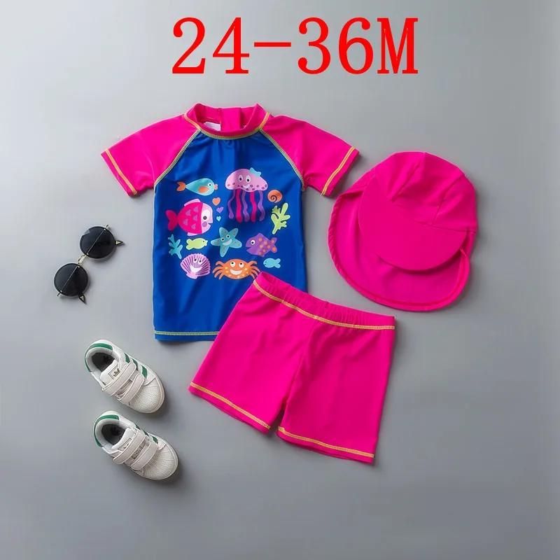 Брендовые купальники для девочек из двух предметов, купальный костюм с короткими рукавами для маленьких девочек детский купальный костюм, костюм для серфинга - Цвет: 24-36M (85-95CM)