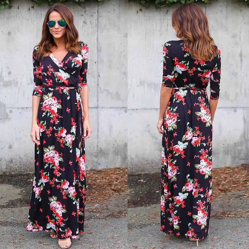 Women-Summer-Beach-Dress-Elegant-Floral-Print-Maxi-Dress-Deep-V-Neck-Women-Casual-Long-Dresses